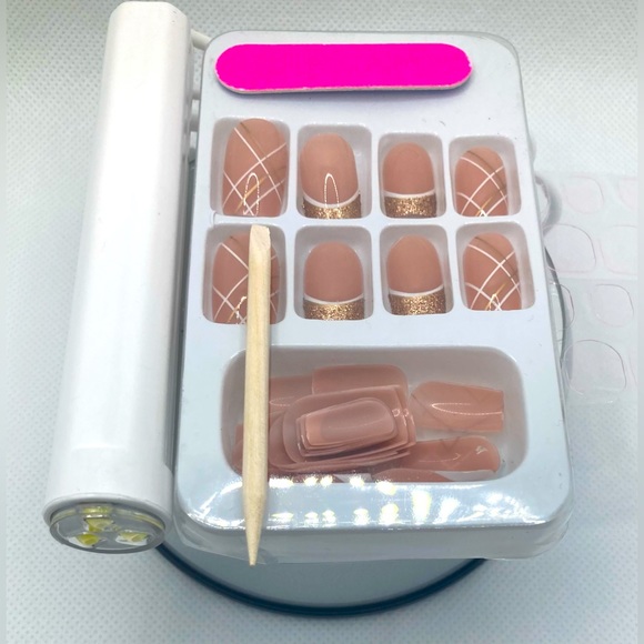 24pcs White French Tip Press On Nails/1pc Handheld Portable Led Nail Lamps Pen - Picture 7 of 15